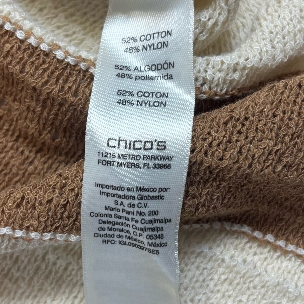 Chico’s Brown & Cream Striped Sweater Dolman Sleeve Oversized Boho Top - Picture 8 of 9